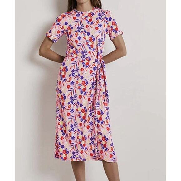 Boden Dresses & Skirts - Boden Amanda Jersey Midi Dress Bonbon Tropic Foliage Floral Pink Size 14R Wrap